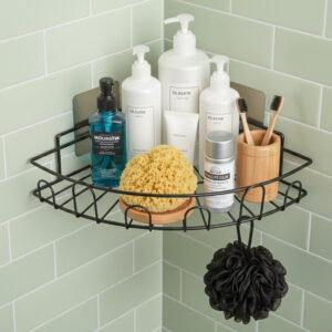 Wall-mounted corner bathroom storage rack